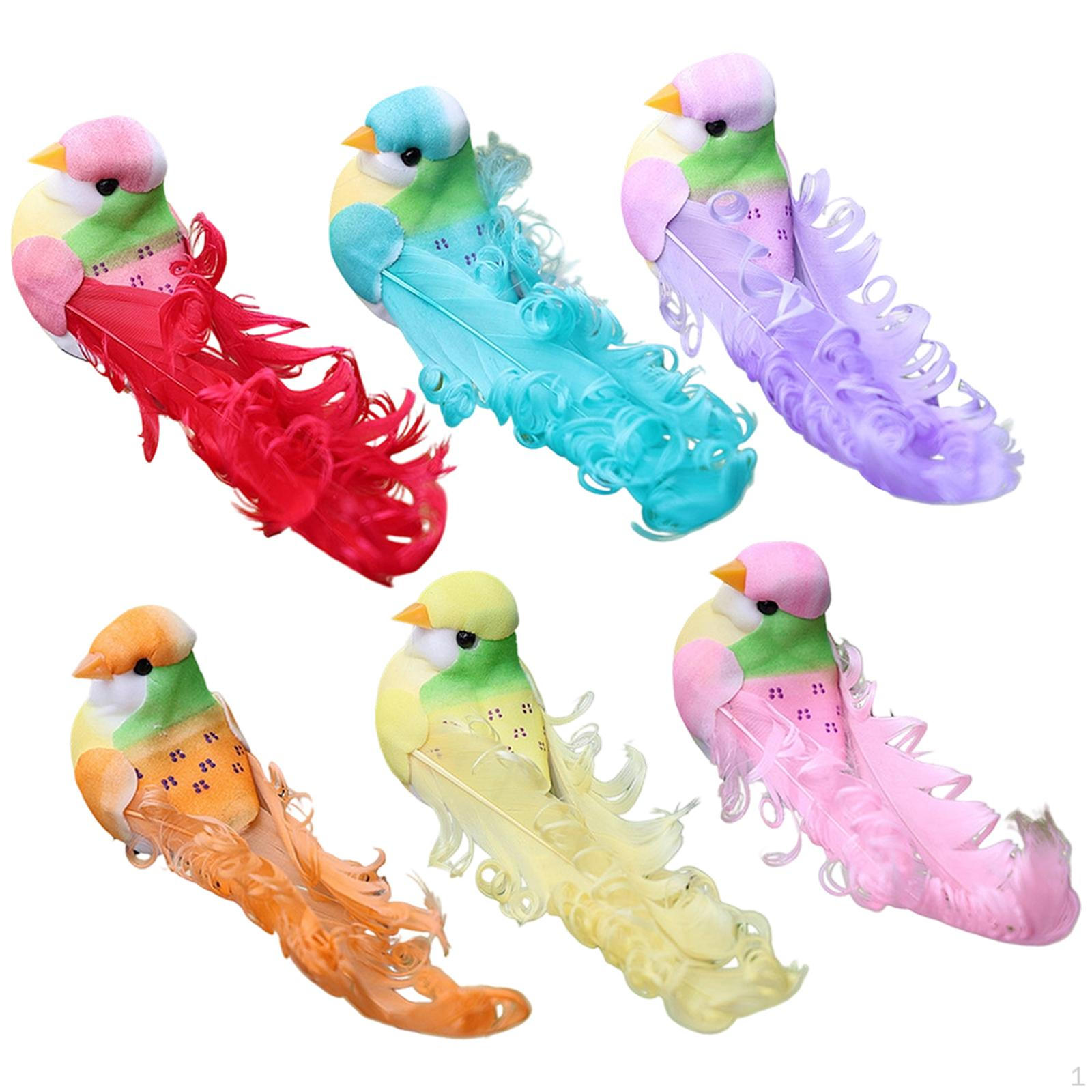 

6 Pieces Feathered Foam Bird Ornaments Colorful Accessories for Wedding Lightweight Multifunctional