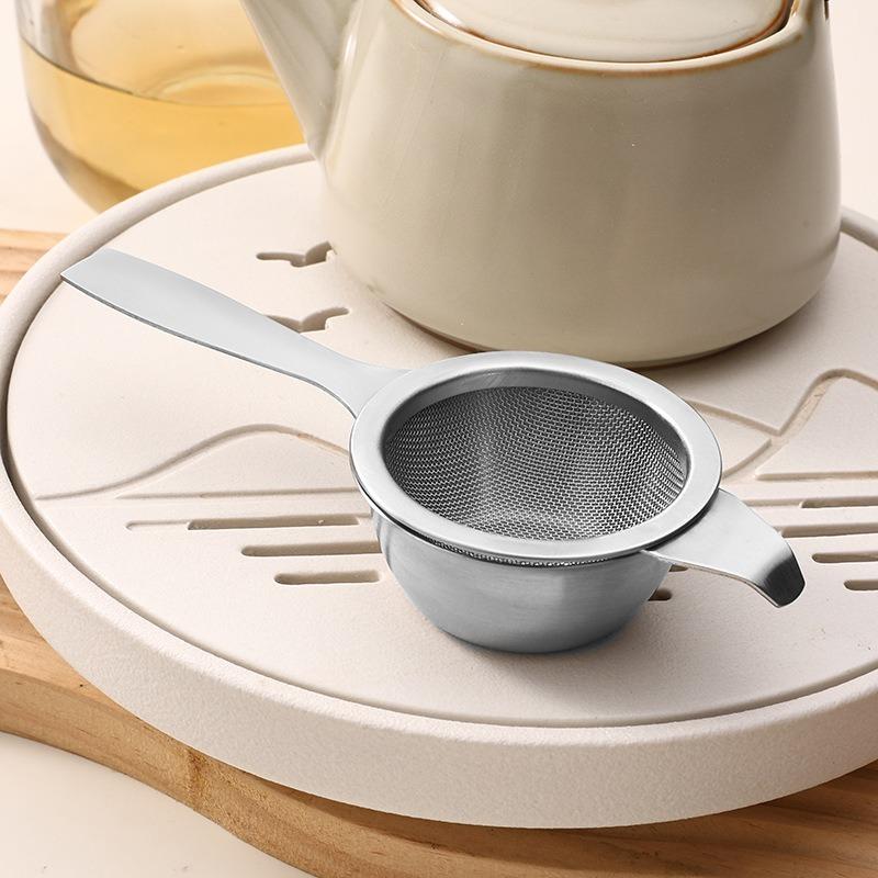 Stainless Steel Tea Strainer Fine Mesh Tea Filter with Base Rustproof Golden Tea Infuser Practical Tea Accessories Efficient Tea