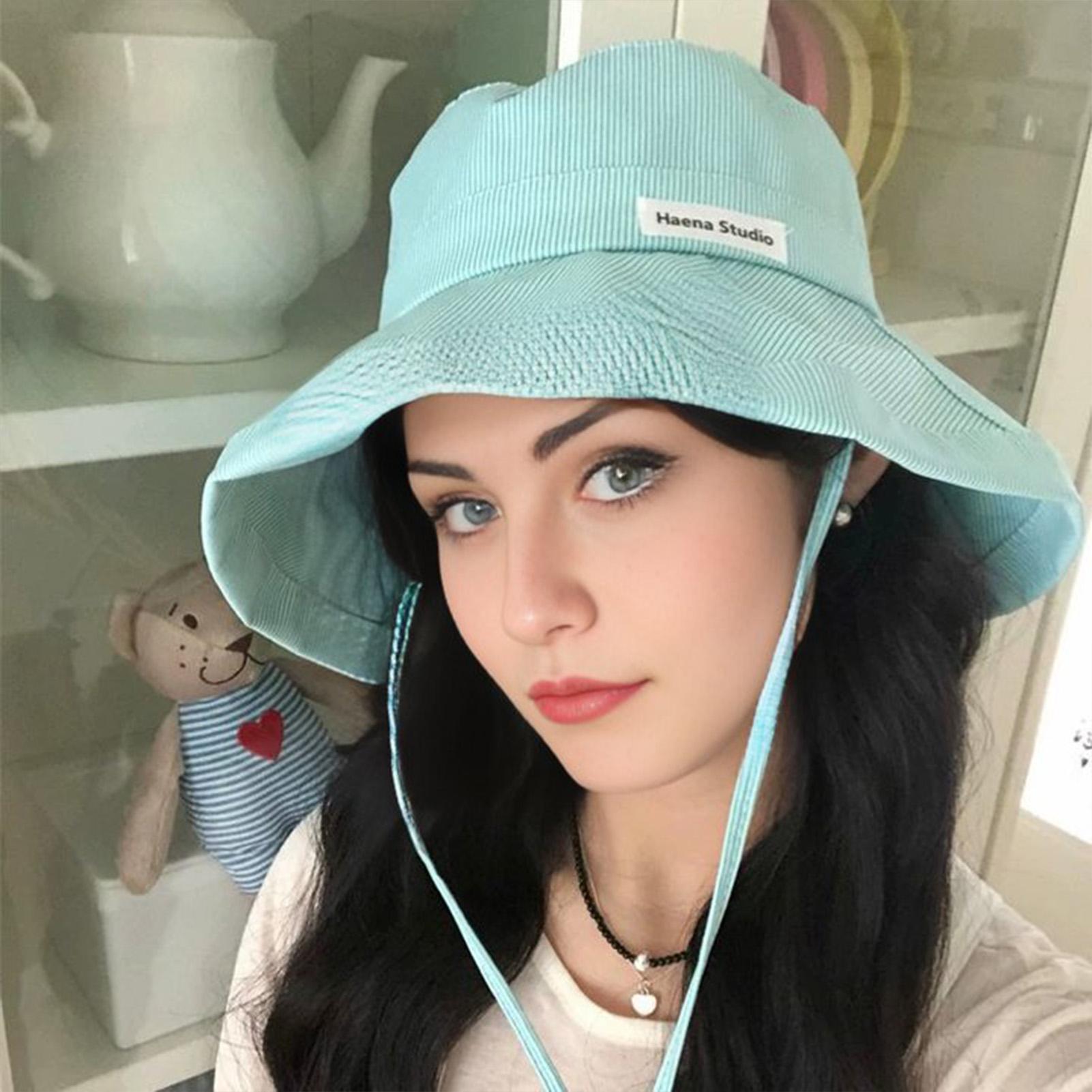 Freedom Outdoors Women's Yellow Korean Stripe Fisherman Caps For New Spring Summer Wide Brim Sunscreen Bucket Hats Candy Color Girl Panama Sun Hats