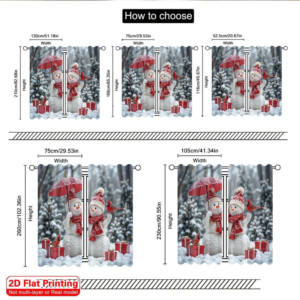 2pcs 2D Flat Printing Christmas Party Curtain Cute Snowman Christmas Scene Gifts Polyester Without Electricity Party Decorations