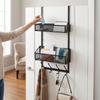   Over The Door Hooks   Metal Hanger Storage Rack with 2 Mesh Basket and Coat Hooks for Bathroom Bedroom Kitchen