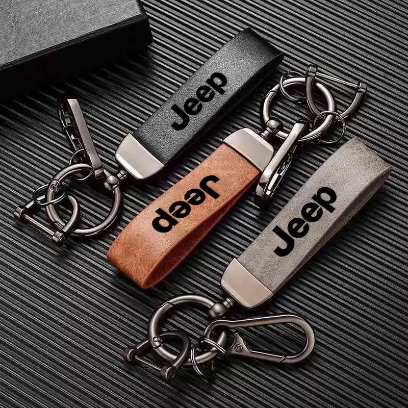 Per Auto Jeep Portachiavi ad Anello in Pelle Vintage Catena in Lega di Zinco Chiave per Jeep Grand Cherokee Wrangler JK Gladiator Compass Renegad