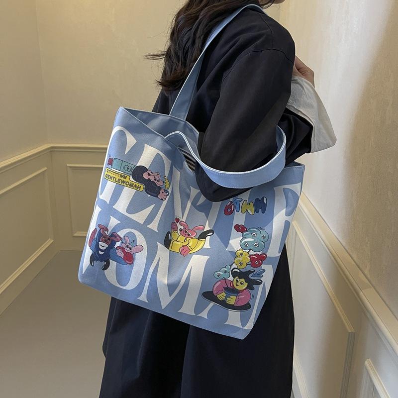 Fashion Korean version handbag casual commuter shoulder bag women's big bag ins new women's alphabet canvas tote bag