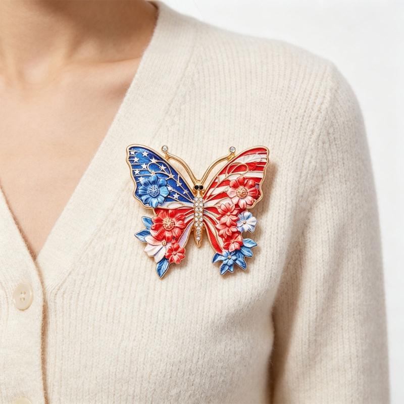 Beautiful 250Th Anniversary Butterfly Brooch Featuring US Flag Art Sturdy Alloy Jewelry