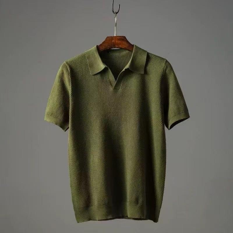 Summer Turn Down Collar Short Sleeve Cotton Knit Polo Shirt For Men