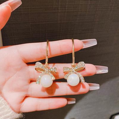 1 Ζευγάρι Κομψά Σκουλαρίκια Ζιργκόν Μαργαριτάρι με Κόμπο Πεταλούδα Για Γυναίκες Κορίτσια Γλυκά Vintage Εξαιρετικά Σκουλαρίκια Κοσμήματα Αξεσουάρ