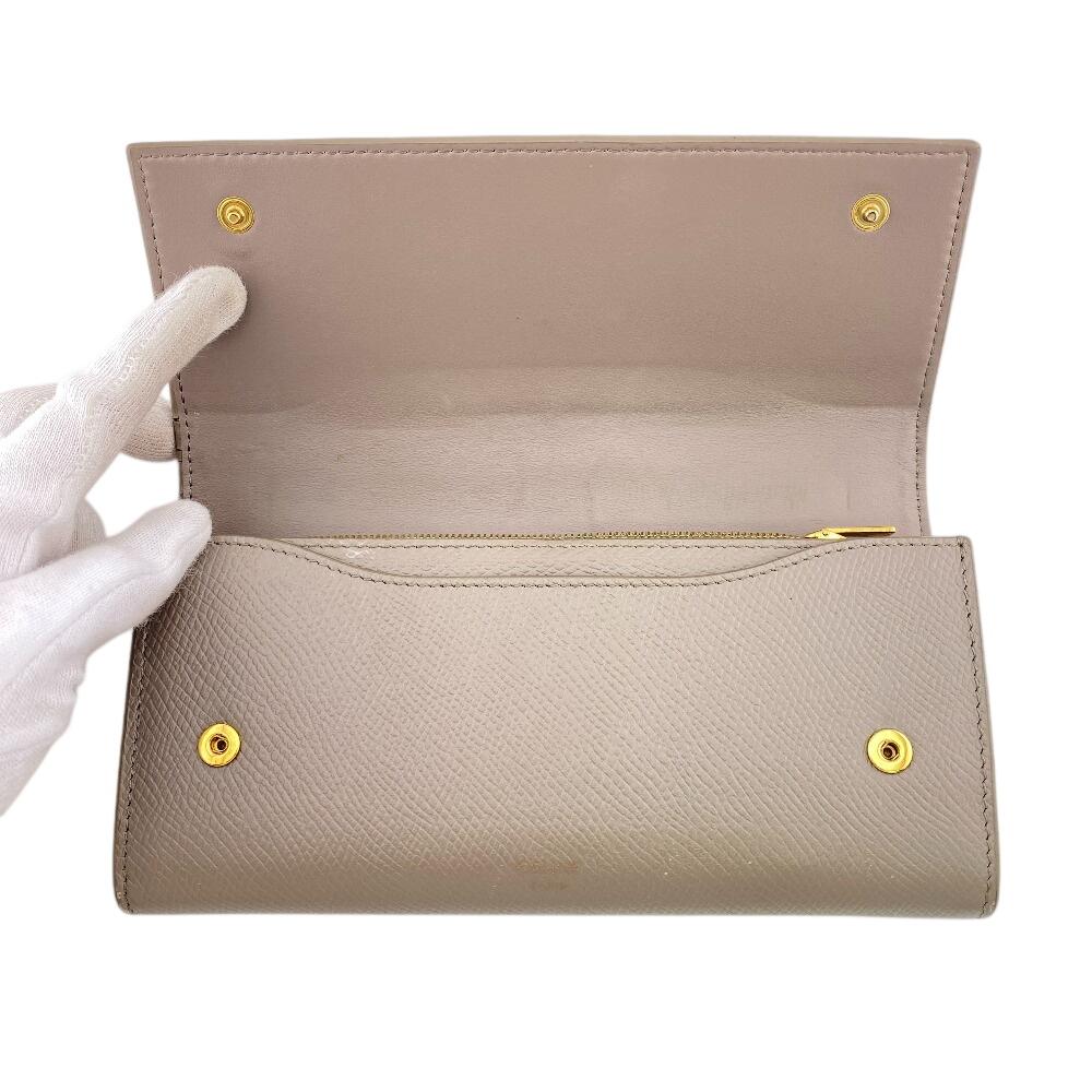 Celine Large Flap Wallet Logo Leather Purse Gurege Leather Women Used