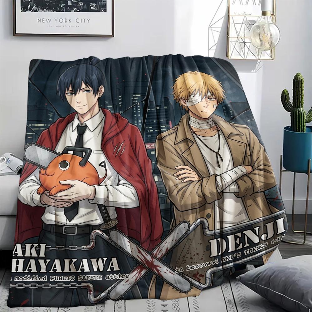 1PC Chainsaw Man Patterned Flannel Blanket Suitable For All Seasons For Home Decor Warmth And Comfort Gifts Holiday Present