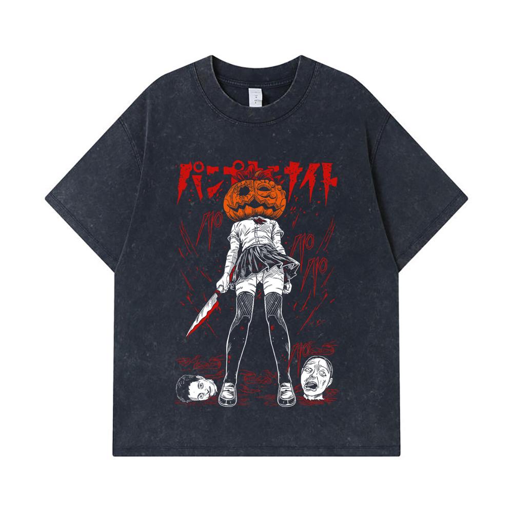 275 GSM Washed T-shirts 100% Cotton Pumpkin Night V2 Print Unisex Heavy Cotton T Shirt