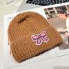 Lace Edge Bow Beanies Hat Solid Color Winter  Knitted Cap Sweet Bow Knitted Pullover Hat  Outdoor