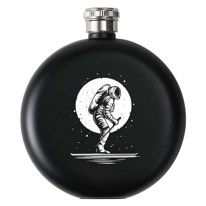 Black Stainless Steel Hip Flask Portable 5oz Round Wine Pot Laser Print Business Gift