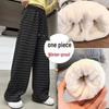 Girls' Fleece-Lined Striped Winter Pants - Fashionable Lamb Wool One-Piece