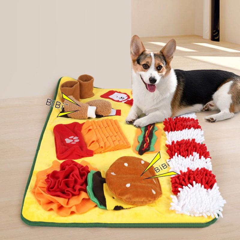 Interactive Snuffle Mat Dogs - Slow Feeding Puzzle Toy With Crinkly Paper Inserts Fleece Fabric Burgundy Hamburger Set