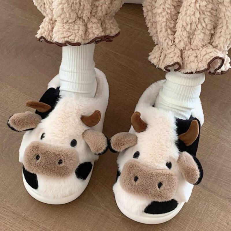 Spotted cow women s slippers, doll fur slippers No. 36 (225-230mm)