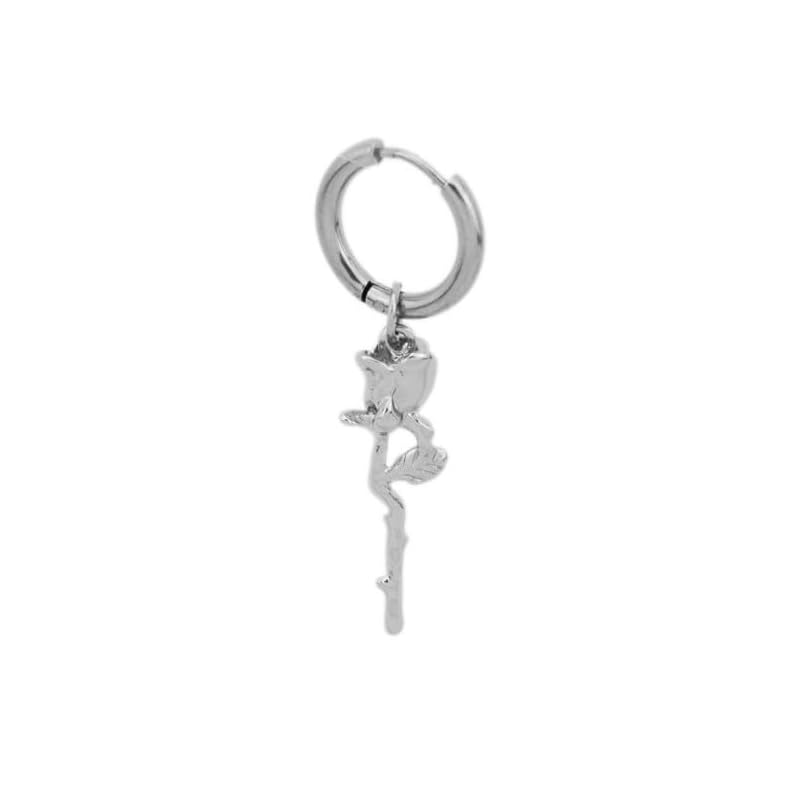 

AREUM rose earrings ring one ear Earring types also available hoop silver color 2way simple men s ladies rose flower stainless sway (piercing)