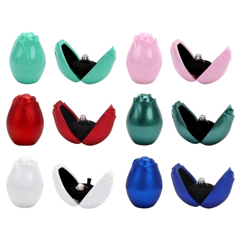 Double Opening Rose Shaped Pendant Box Velvets Lined Engagement Ring Holder Stylish Jewelry Organizer with Soft Interior