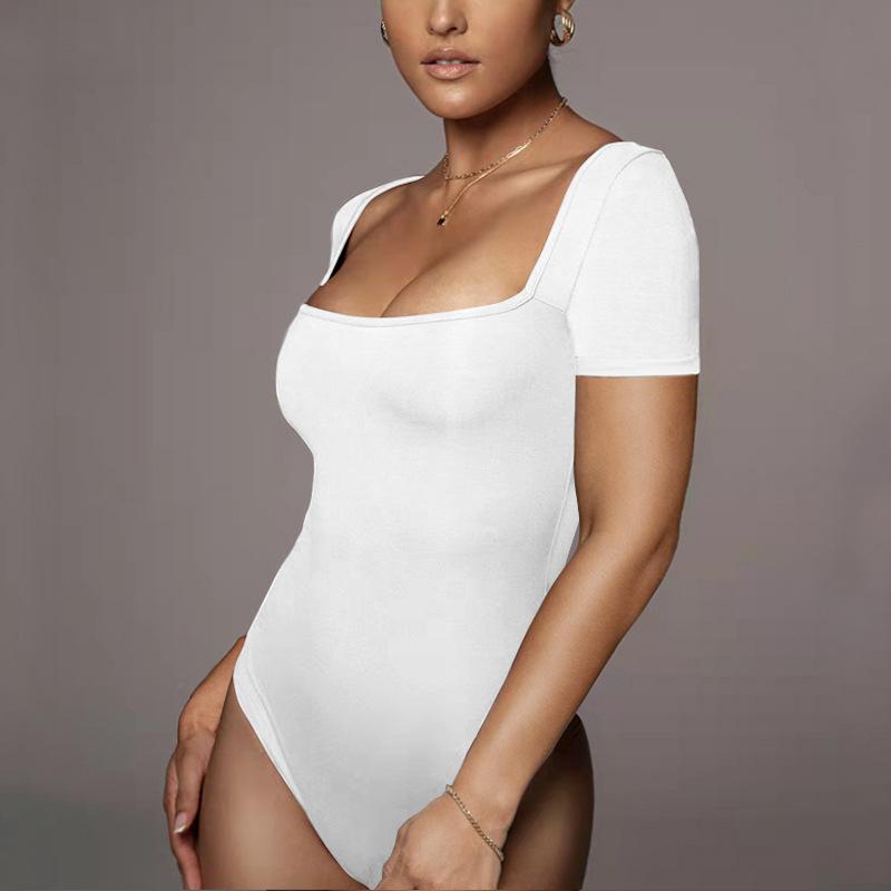 GMXIA Summer Women's Sexy Tight Square Collar Short Sleeve Jumpsuit