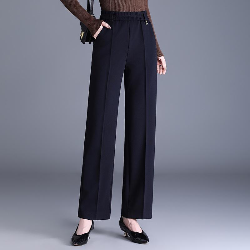 

Весенне-осенние брюки мом с высокой талией и прямыми штанинами: Повседневный, Свободный, Эластичный пояс для женщин среднего возраста XL чёрный