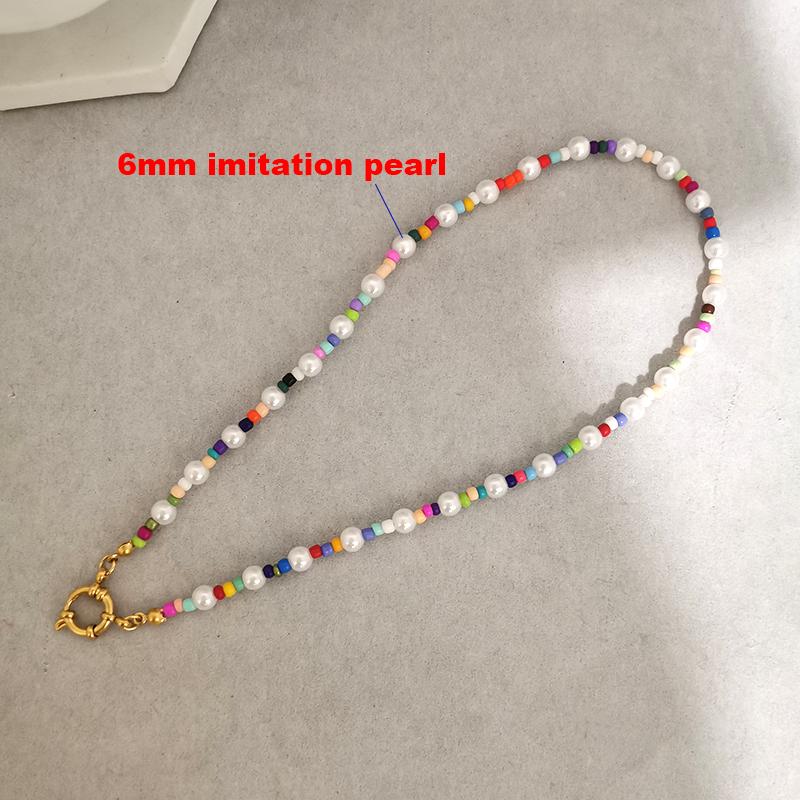Imitation Pearl Necklace Women Choker Seed Beads Rainbow Stainless Steel Clasp Sailor Buckle Base Chain Gold Color Boho