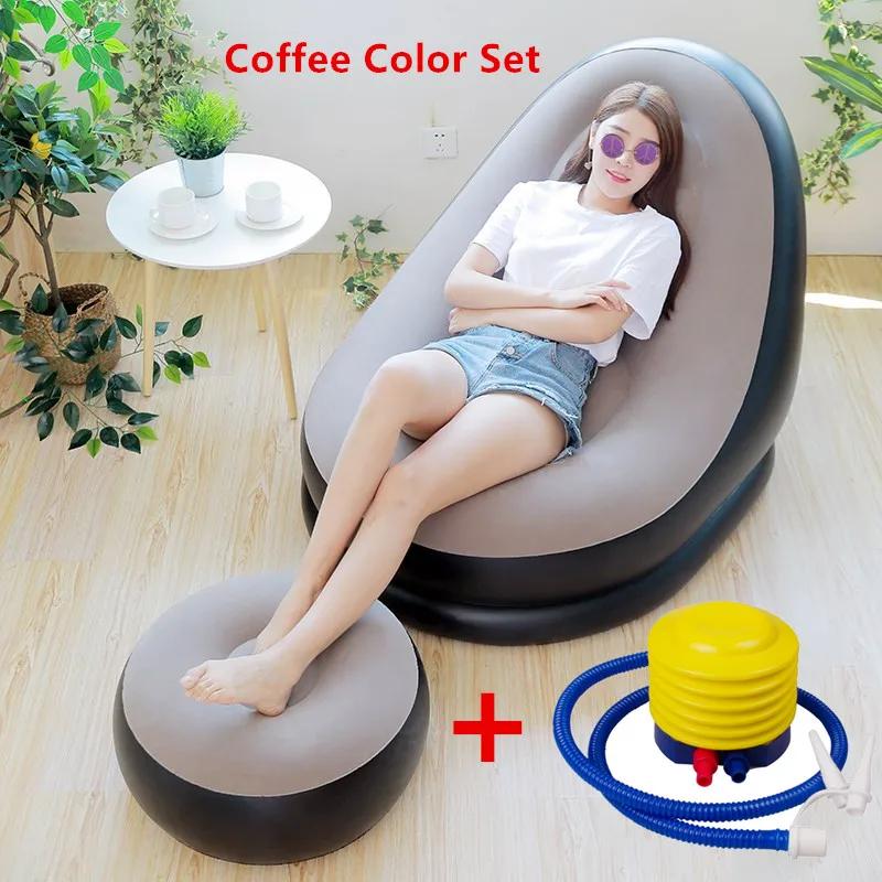 Mode Aufblasbarer Freizeit-Sitzsack Sofa Lazy Sofa Set Outdoor Faltbarer Liegestuhl Bett Flauschiger Sitz Tatami Fußhocker Schlafzimmerstuhl