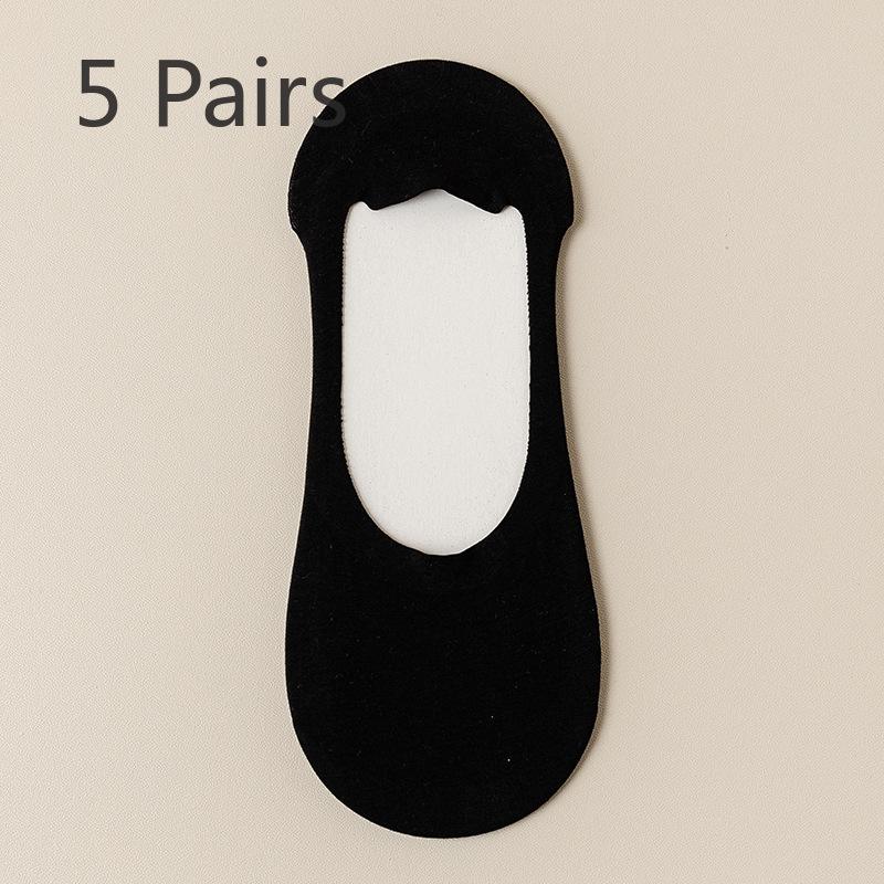 5 Pairs Socks Women's Boat Socks Summer Thin Invisible Shallow Mouth Non-slip Heel Shoes Socks