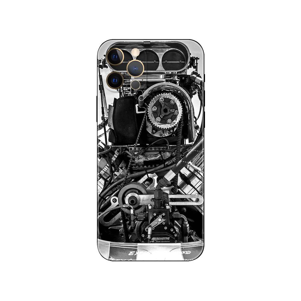 Kryt na telefon s motivem motoru auta pro iPhone 5 5s 2020se 6 6s 7 8 Plus X 10 XR XS 11 12 13 mini pro MAX černý tpu zadní kryt