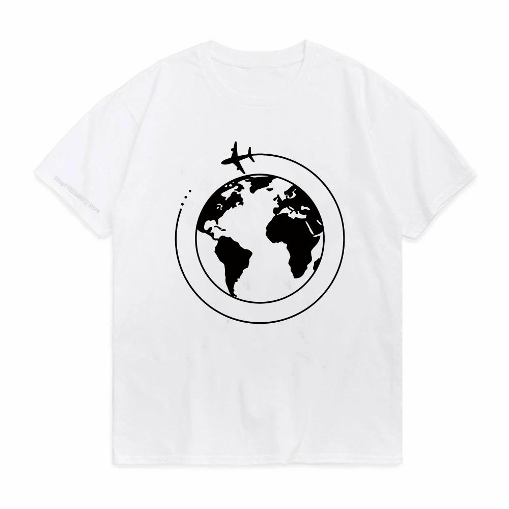 World Map Airplane Travel Print T Shirt Unisex Unisex Short Sleeve Casual Top Tee Comfort Soft Fabric For Everyday Wear Tees