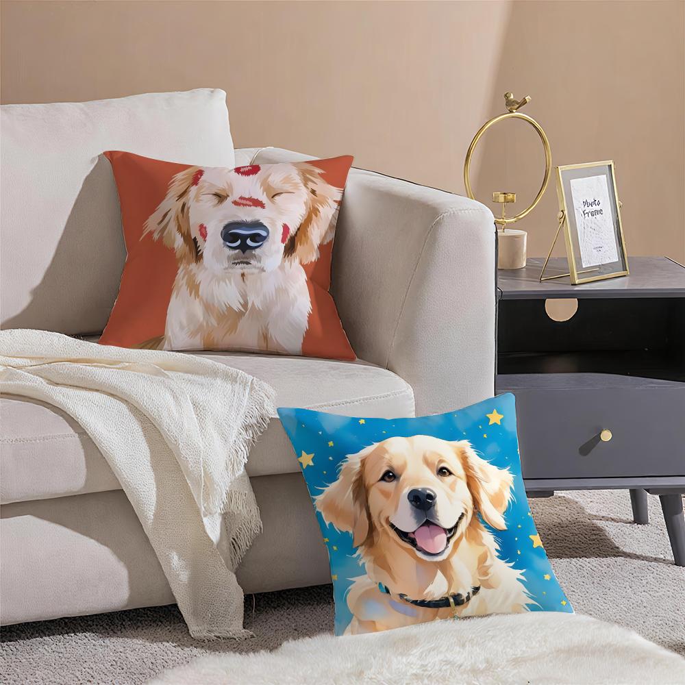 Golden Retriever Cushion Cover Linen Pillow Case Soft Breathable Protective Couch Room Decoration