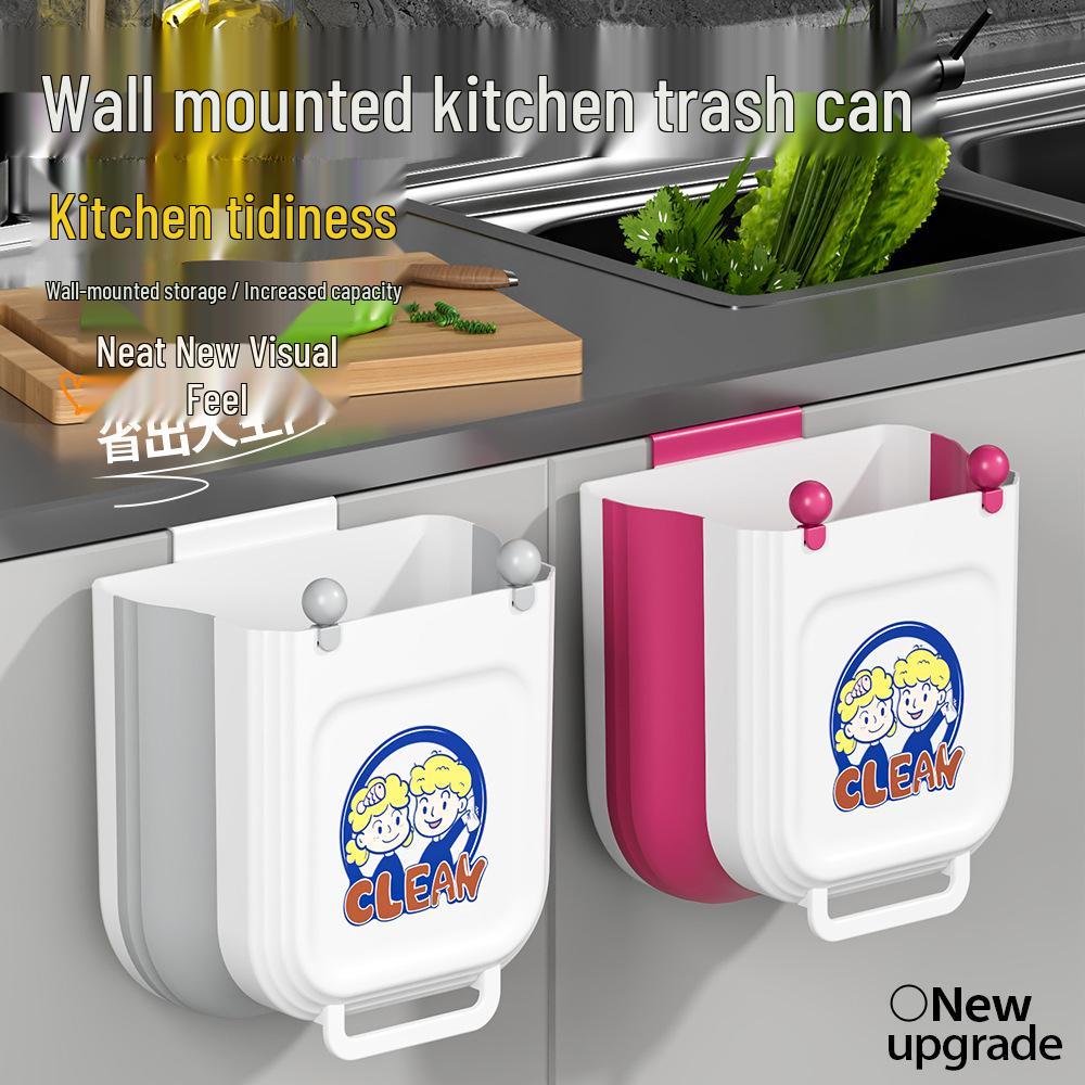 Punch-Free Wall-Mounted Trash Can: Foldable Kitchen, Bathroom, and Cabinet Door Storage