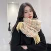 Soft Dopamine Plaid Scarf Contrast Color Long Neckscarf with Tassel Soft Knitted Wool Shawl  Winter