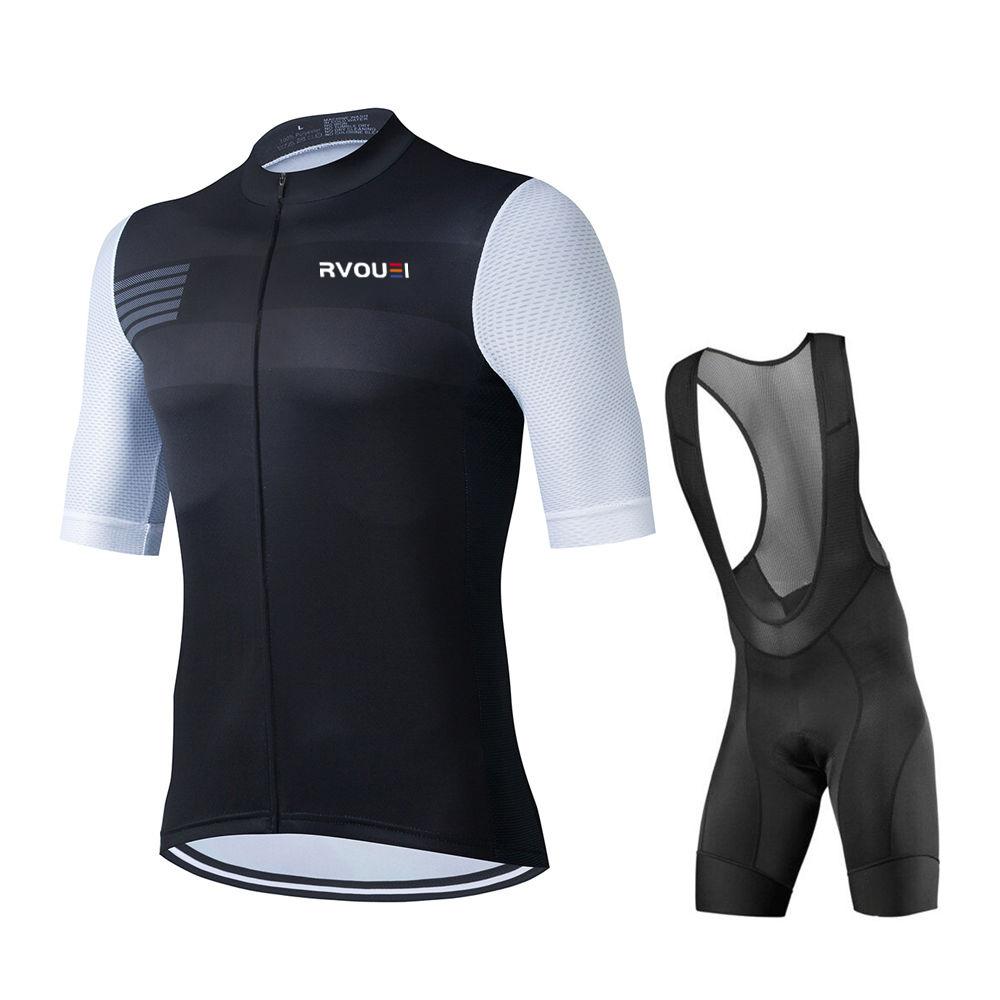 New Cycling Jersey Set RVOUEI Team Cycling Clothing Men Road Bike Suit Bicycle Bib Shorts Tops MTB Ropa Ciclismo Maillot