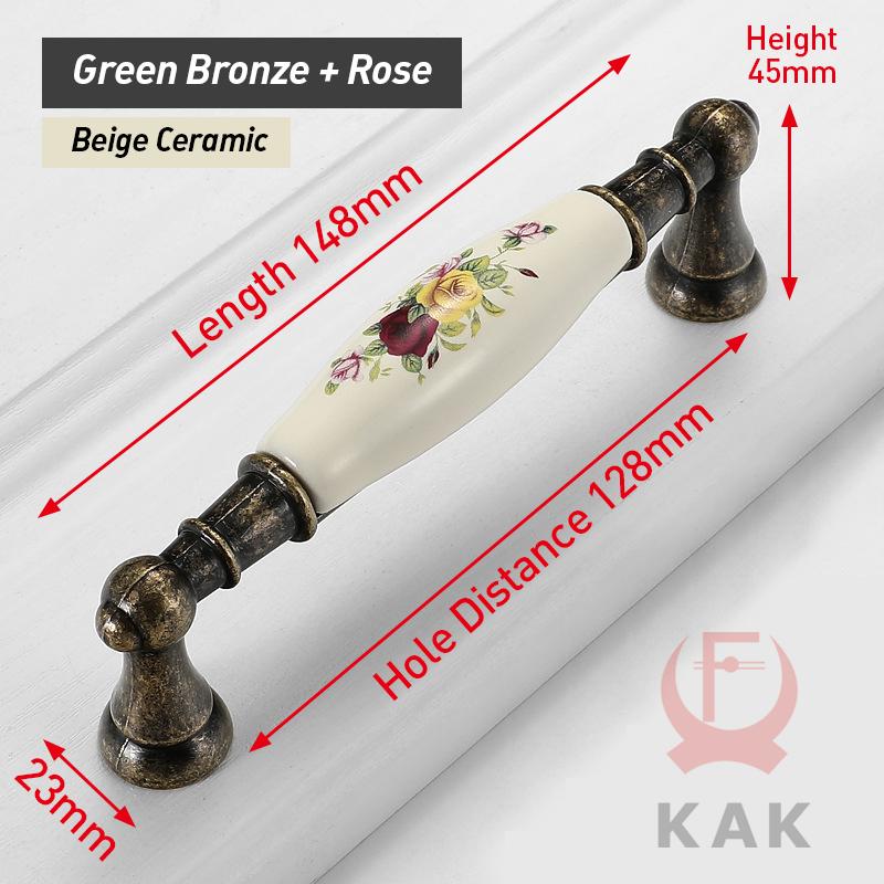 KAK Vintage Bronze Ceramic Cabinet Handles Wardrobes Door Pulls European Style Kitchen Handle Drawer Knobs Furniture Handle