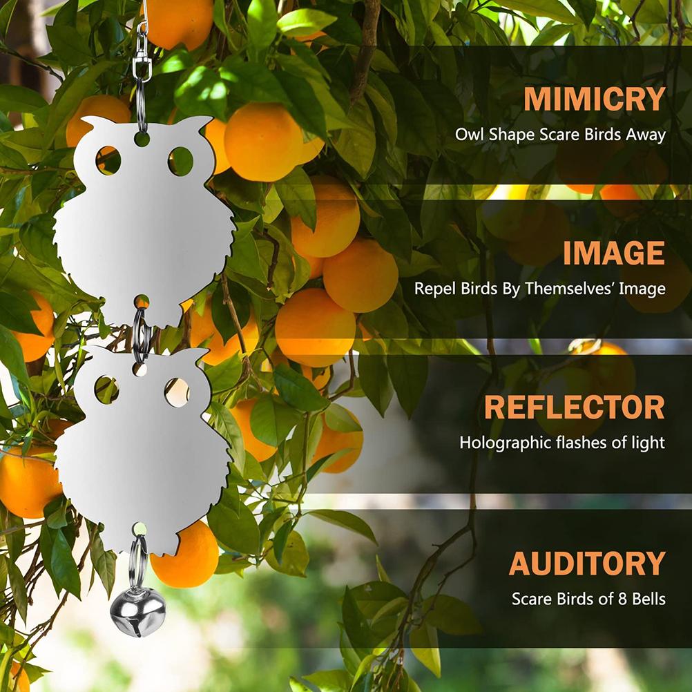 

16PCS Bird Repellent Reflective Owl Shaped Bird Repellant with Bells Garden Plant Protector