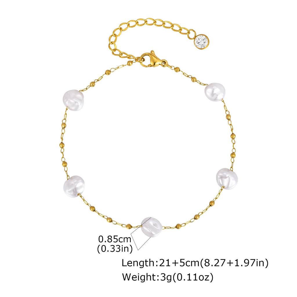 Gold Faux Baroque Pearl Anklet for Women - Stainless Steel