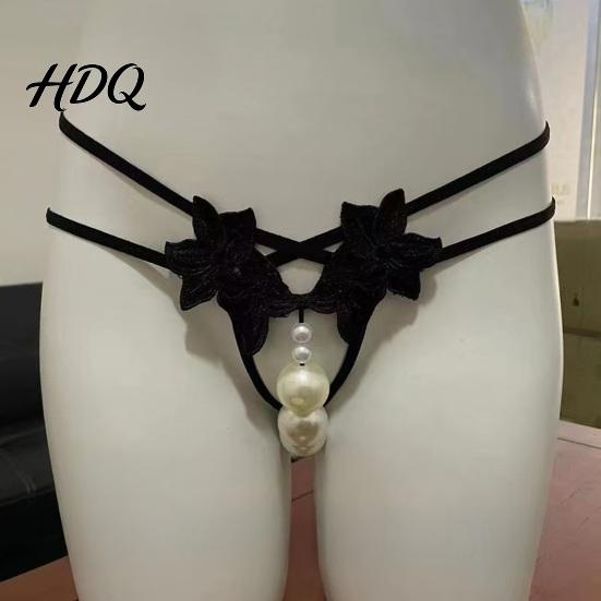 Perizoma Ricamato a Fiore da Donna Sexy Perla Sintetica G-String Perizoma Vita Bassa Floreale Biancheria Intima Erotica con Laccetti Schiena a Y Panty Elastiche Seducenti