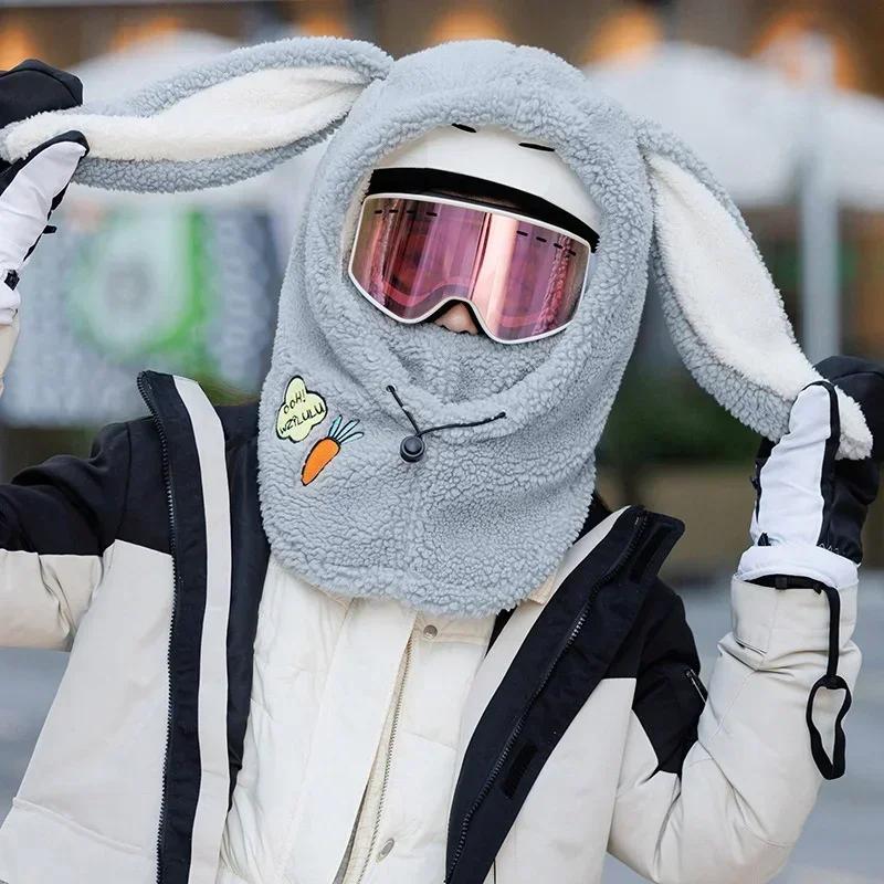 Winter Warmer Skikopfhörer Abdeckung Bequem Weiches Fleece Skimütze Schalwärmer Cartoon Niedliche Hasenohren Dekorative Helmabdeckung Mütze