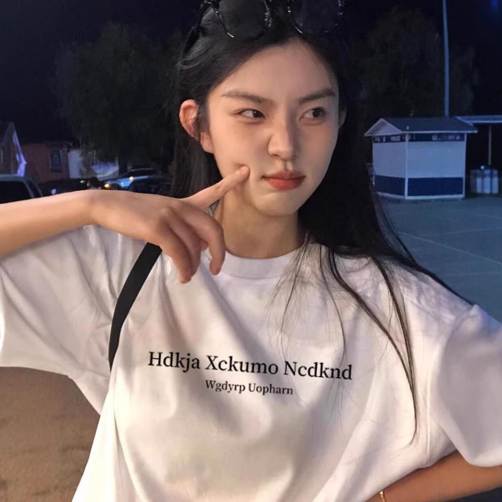 American high street trendy brand letters large size fat mm short-sleeved T-shirt women's summer design loose couple top