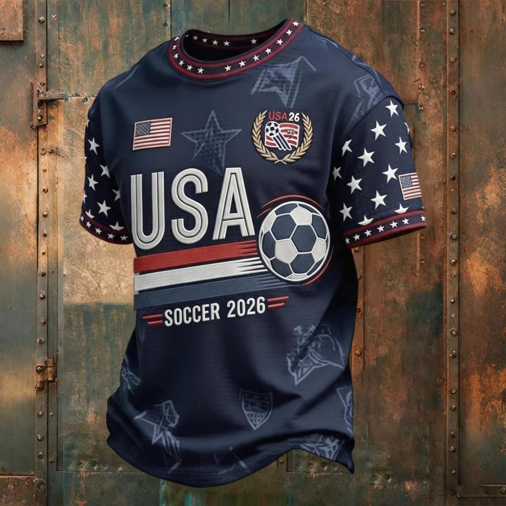 Men's Classic Crewneck T-Shirt with USA Football Print and Short Sleeves Suitable for Sports and Casual Wear Comfortable Fit