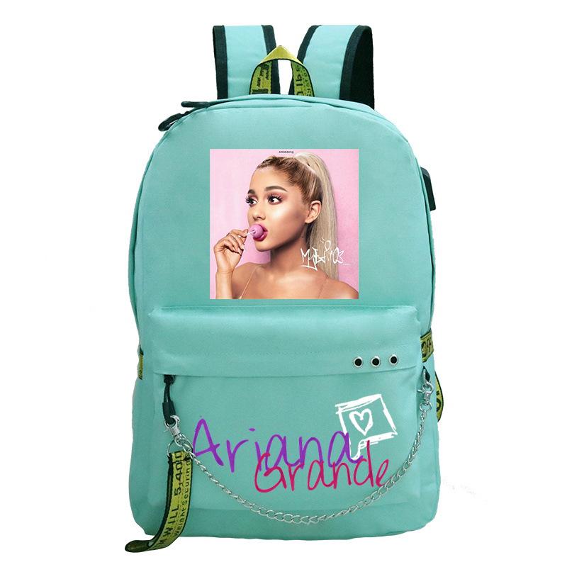 Pop Singer Ariana Grande Ariana Print Chain Webbing Backpack Multipurpose Backpack