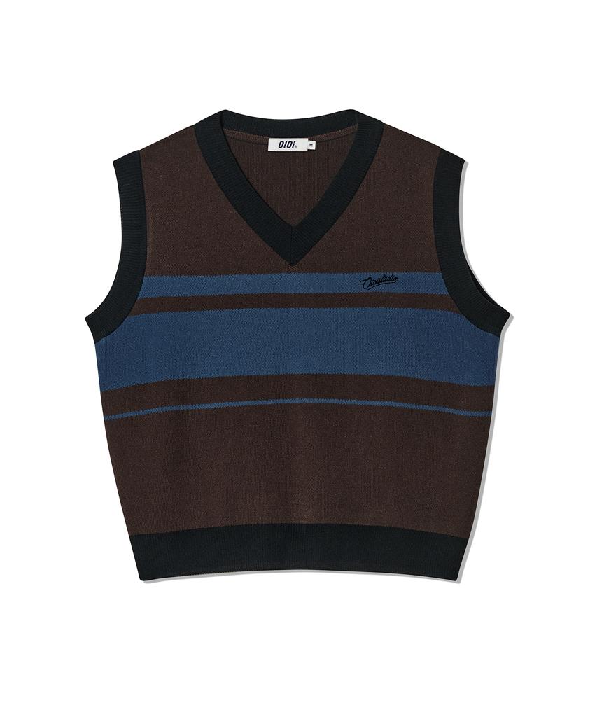 Oioi Collection Striped Knit Vest_Brown