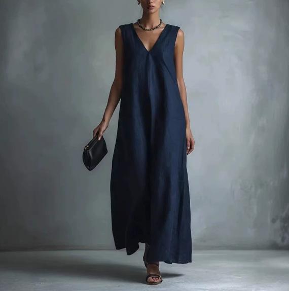 European and American Spring and Summer New Casual Temperament V-neck Fashion Sleeveless Cotton Dress Women's Summer