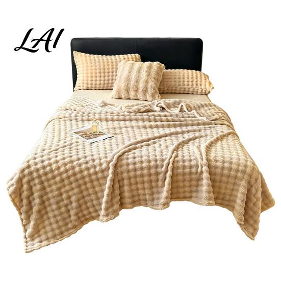 High Density Flannel Throw Soft Plush Blanket 3D Bubble Rabbit Fur Texture Thickened Thermal Comfortable Couch Throw Double-Sided Milk Velvet