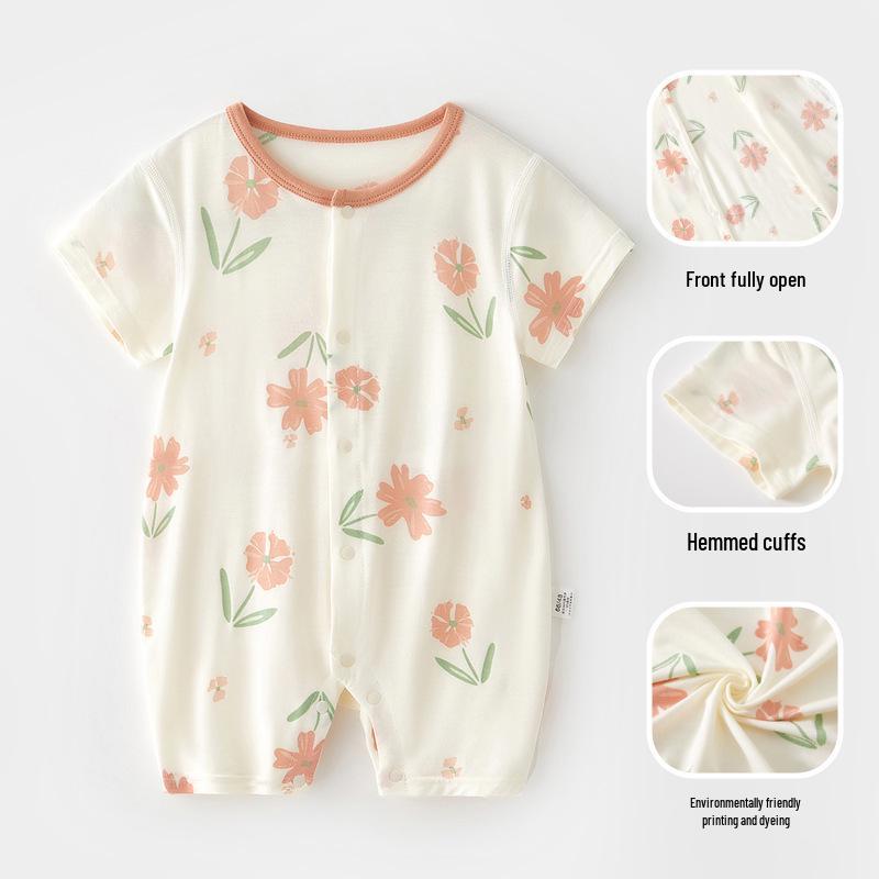 Infant Summer Short-Sleeve Modal Bodysuit - Lightweight Newborn & Toddler Pajamas Romper