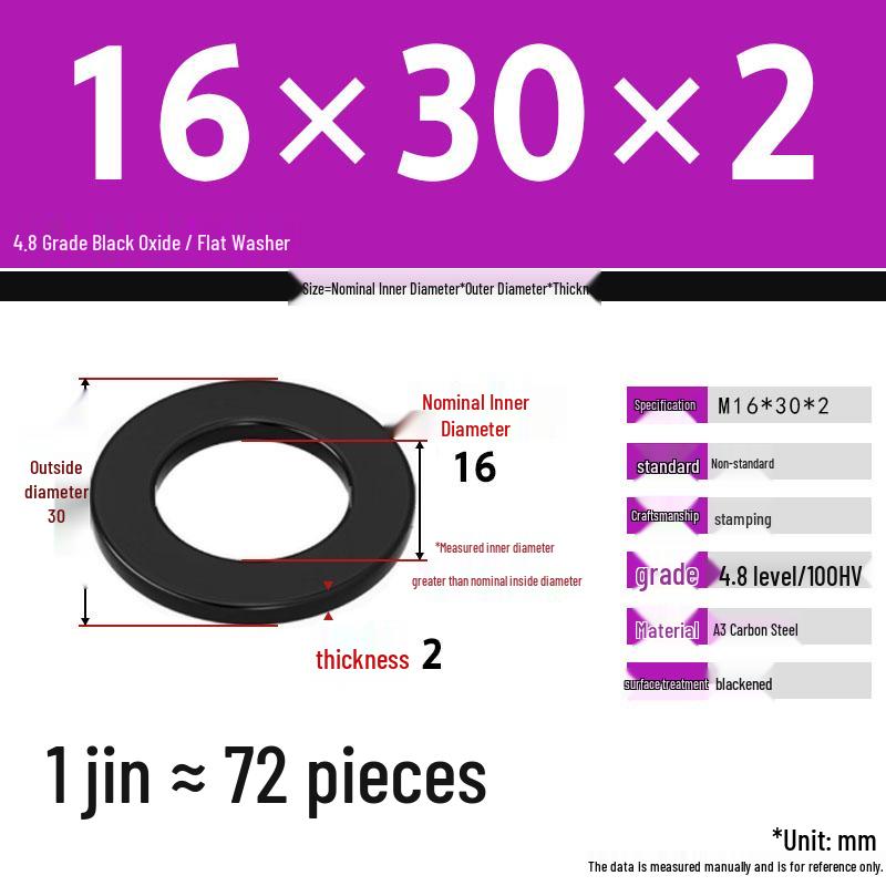 

Blackened Thick Flat Washer, Large Round Metal Spacer, M3-M Household Screw Washer