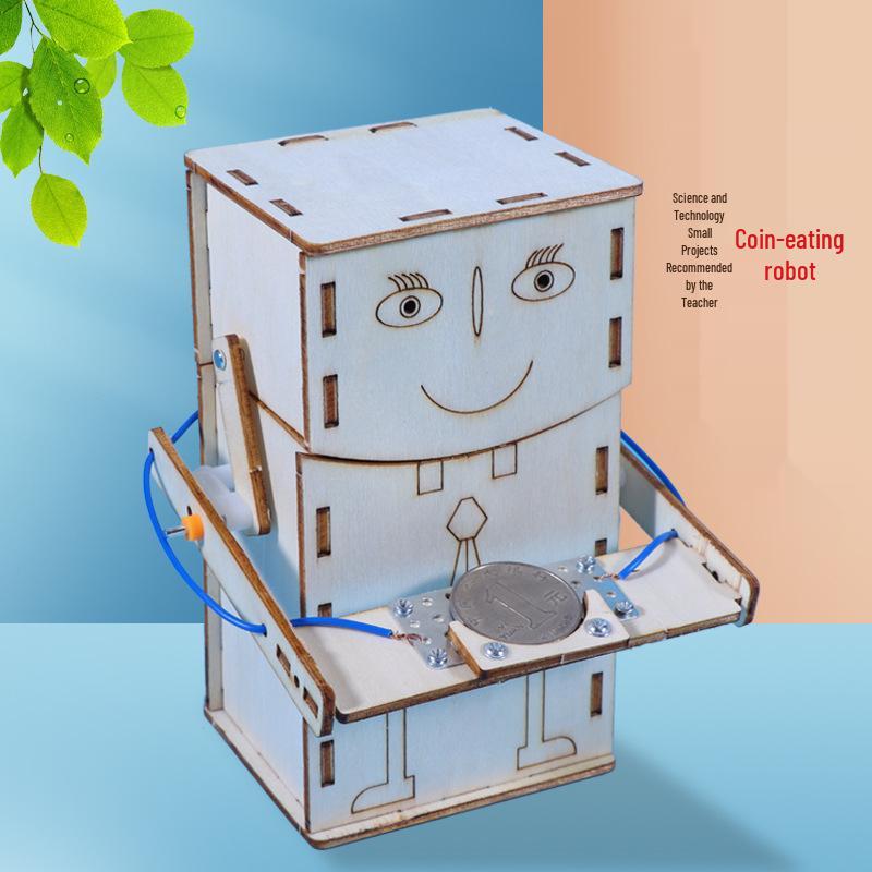 DIY Coin-Eating Robot Kit: Handmade Educational Science Toy 12x9x10 cm