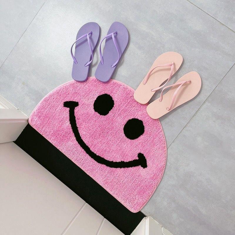 

Мягкий нескользящий коврик для пола с изображением милого черного, розового, улыбающегося кота в виде полукруглой рожицы из искусственного кашемира для спальни