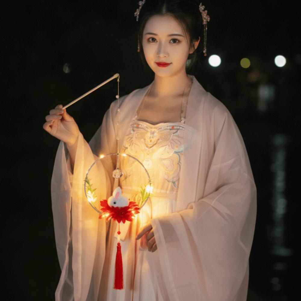 Luminous Rabbit Flower Lamp Portable Mid-Autumn Lantern Bamboo Ring Lantern  Family Activity