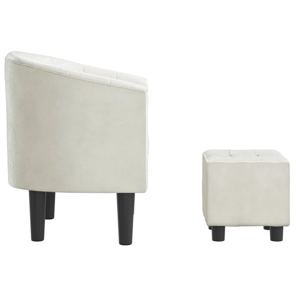 Club Armchair with Footstool White Faux Leather