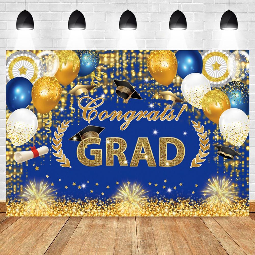 Black and gold sparkling balloon themed graduation background, graduation ceremony congratulatory party photography background Vinyl 100X75cm