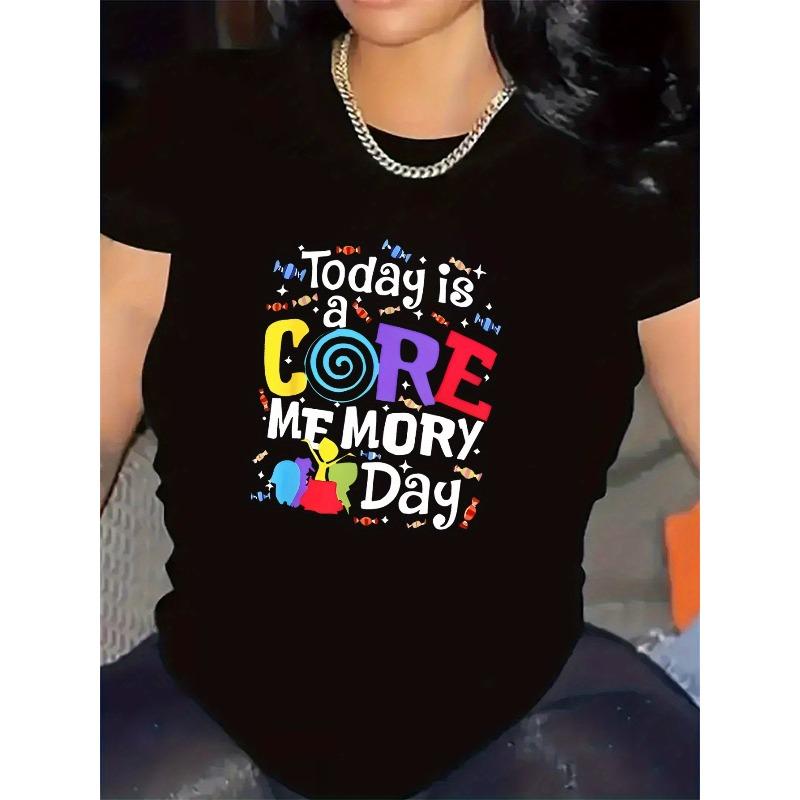 

European sizes Women S Black Core Memory Day T-Shirt - Fun Graphic Design with Colorful Text & Icons, Durable Comfortable Short Sleeve Top 4XL чорний